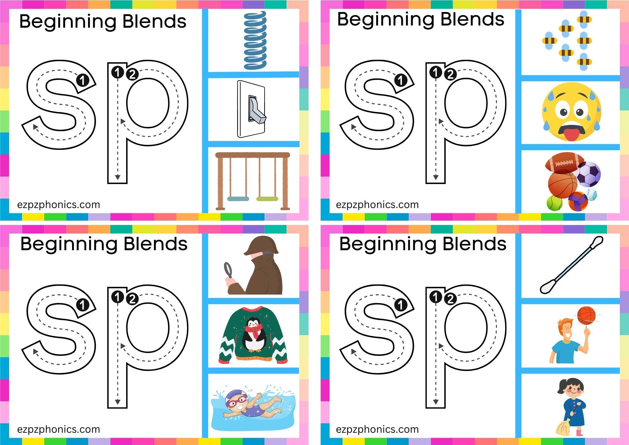 SP Beginning Blends Clip Cards Trace The Letters And Clip The Correct Image Set 2
